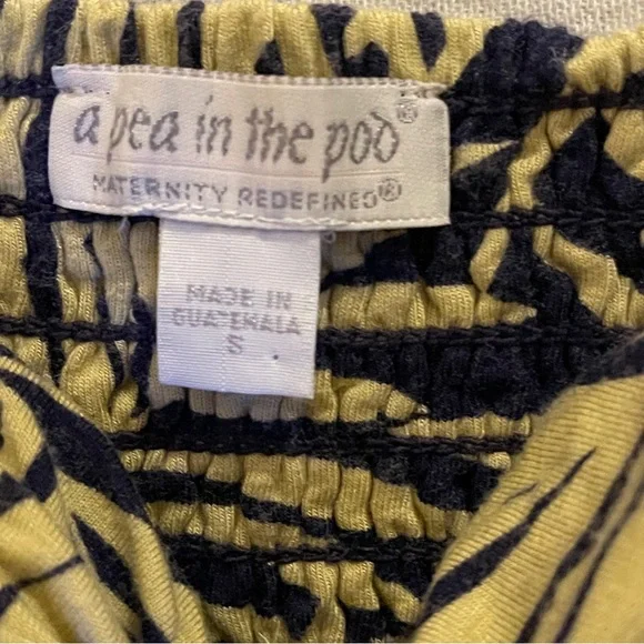 A pea in the Pod Small Maternity Dress with Tie Long Plam design cream & blue - Picture 3 of 5